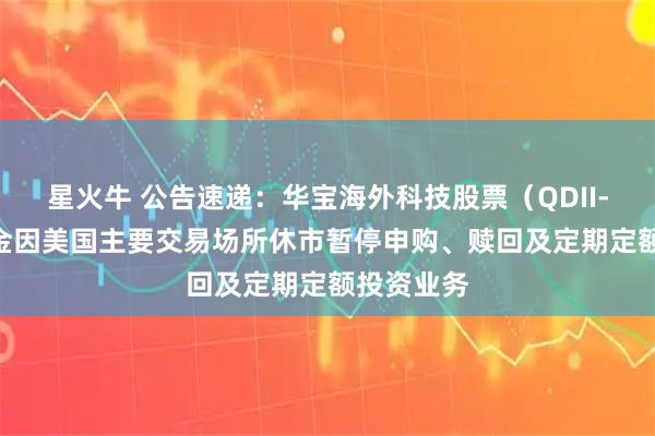 星火牛 公告速递：华宝海外科技股票（QDII-LOF）基金因美国主要交易场所休市暂停申购、赎回及定期定额投资业务